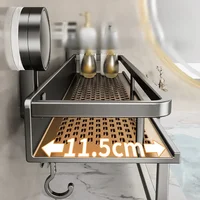 Suction Cup Shampoo Holder Bathroom Shelf Makeup Storage Organizer Aluminum Shower Shelf Bathroom Organizer No Drill Wall Shelf 1