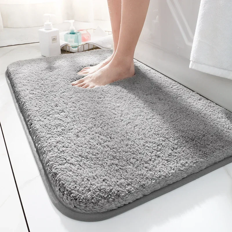 

Bath Mat Super Absorbent Soft Thick Fluffy Plush Carpet Bathroom Entrance Non-slip Floor Mat Toilet Decoration White Area Rug