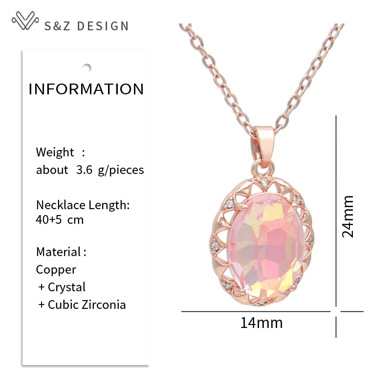 S&Z DESIGN New Fashion Oval Crystal Pendant Necklace For Women Wedding Party Cubic Zirconia 585 Rose Gold Color Jewelry Gift