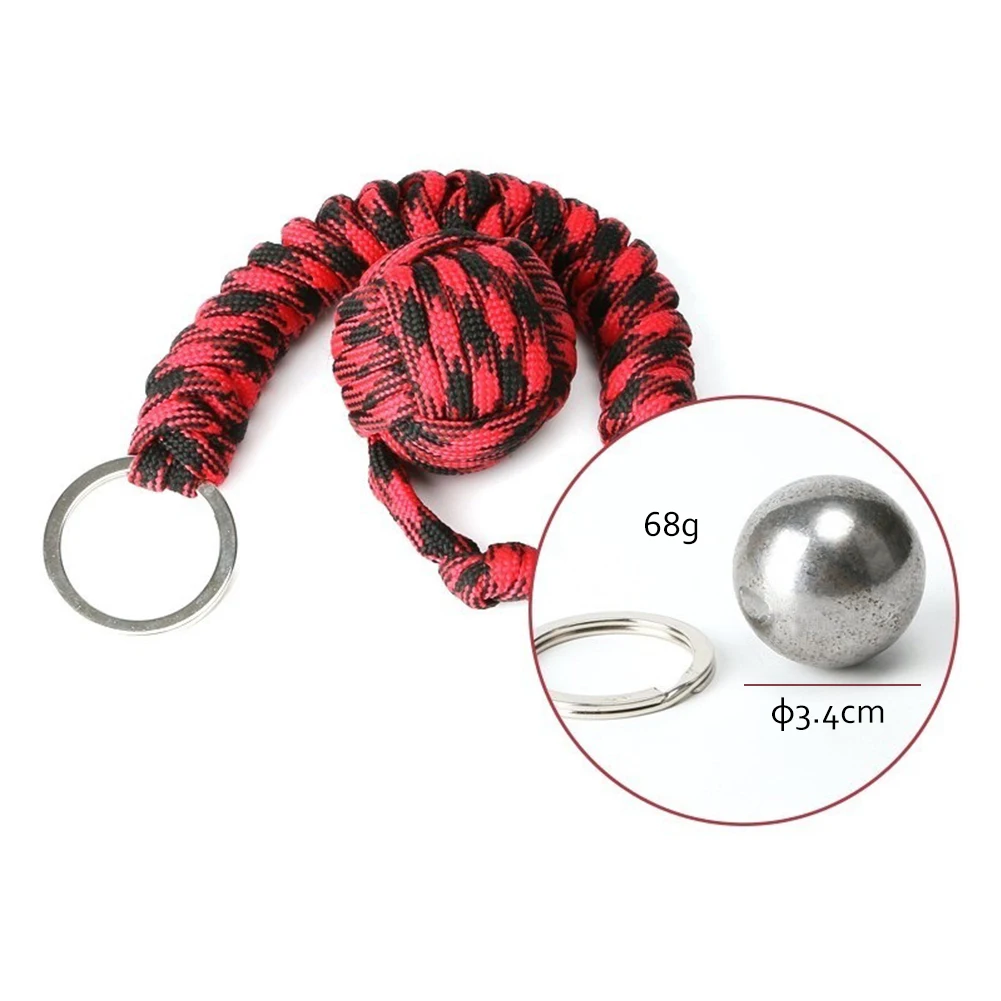 Outdoor Security Protection Black Monkey Fist Steel Ball Bearing Self Defense Lanyard Survival Key Chain Broken Windows