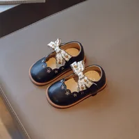 Girls' princess shoes 2024 spring new soft soled non-slip baby leather shoes for young children breathable with bow shoes 5