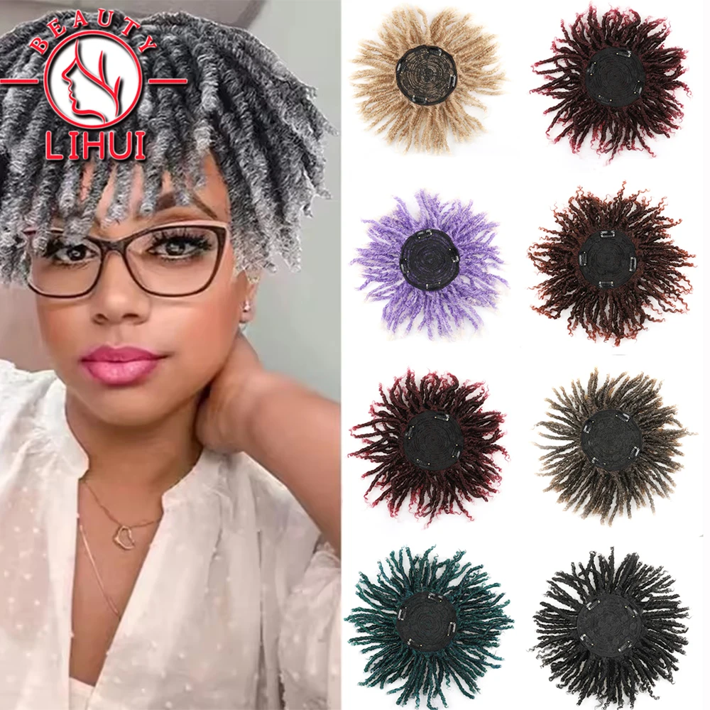 LIHUI 6 Inch Dreadlock Hair Topper Synthetic Locs Braided Half Wig Short Dreadlocs Hair Toupee Afro Wigs For Black Women and Men