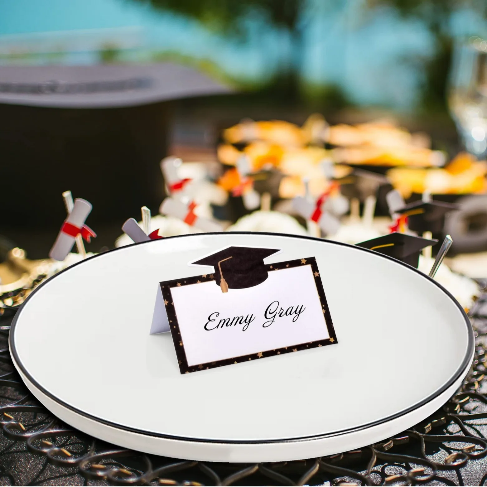 50-10PCS Bachelor Cap Printed Seating Number Table Card Seat Name Place Card 2025 Congratulations Graduation Party Greeting Card