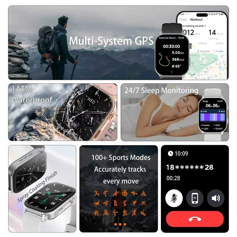 GPS Smart Watches Wireless Call Heart Rate Monitor 1ATM Waterproof Sports Wrist Smartwatch for Man Woman IOS Android Phones 2026