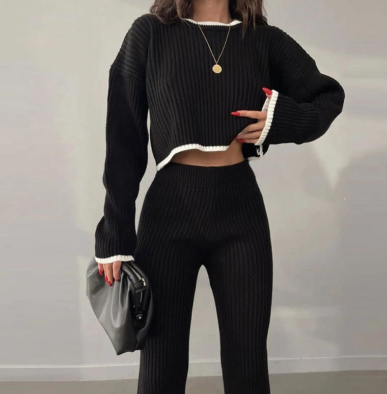 Women's Casual Loose Long Sleeve Top & Elegant High Waist Split Pants Set Temperament New Woman Fashion Two Piece Sets Outfits