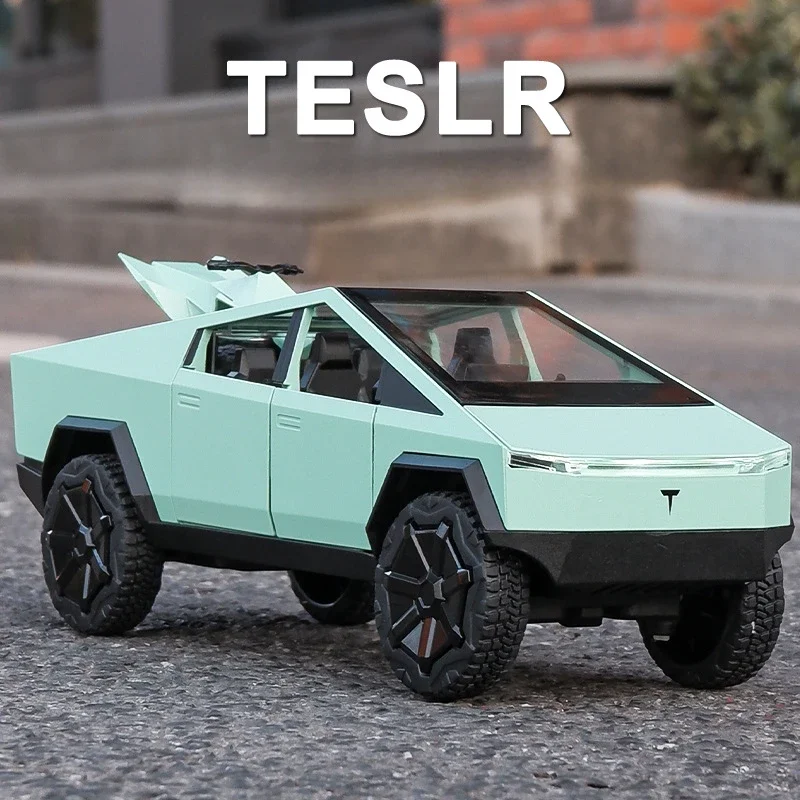 

Коллективный автомобиль Tesla Cybertruck, модель автомобиля с литым под давлением, модель мотоцикла со звуком и фотографией, коллективный автомобиль, домашний декор, подарок для детей, 1/24