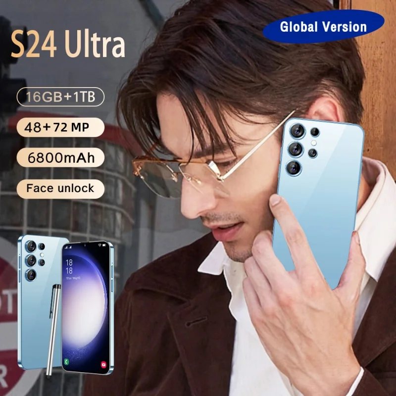 

Hot Mobile Phones S24 Ultra 6.8 HD Screen Smart Phone Original 16G+1T 5G Dual Sim Celulares Android Unlocked 72MP 6800mAh PK S23