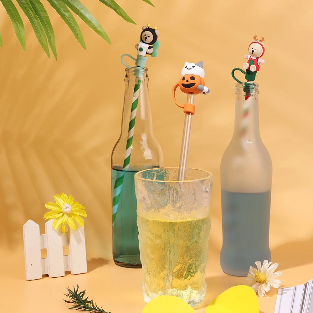 1 PC Creative Silicone Straw Plug Reusable Dust-proof Splash Drinking Dust Cap Straw Tips Cover Cup Accessories
