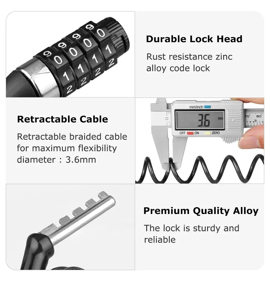 Description Picture 3 of itemBicycle Mini Password Lock Portable Helmet Lock Durable Steel Wire Lock Mountain Bike Frame Lock Bicycle Accessories
