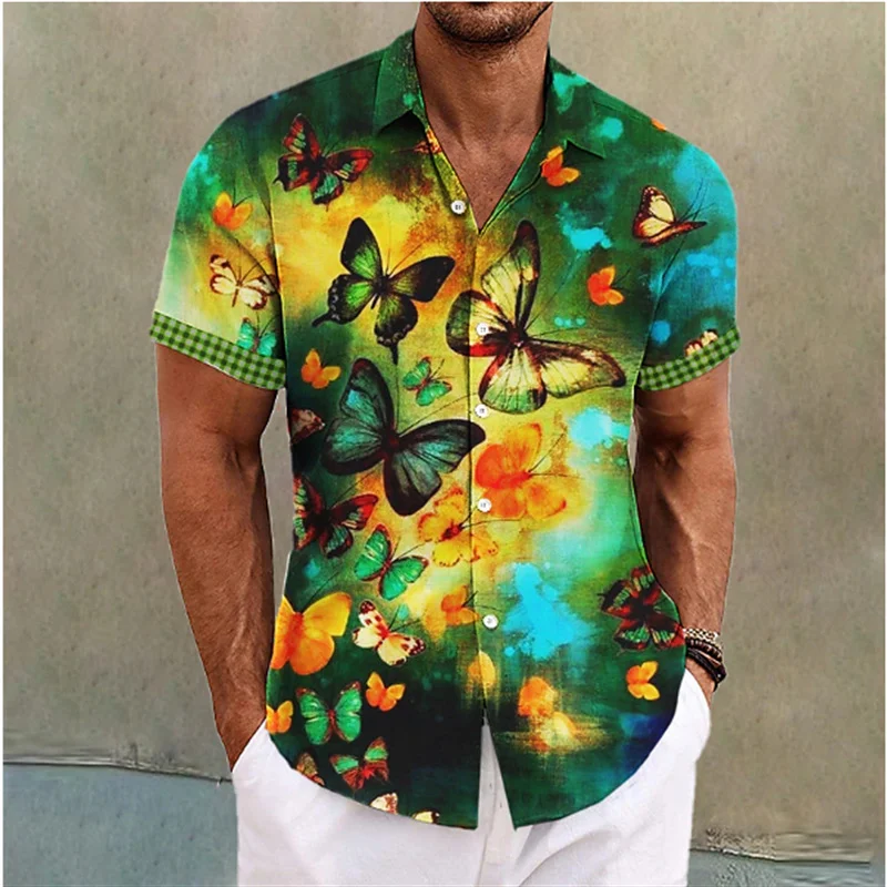 Hawaiian Summer Floral Shirt Men's Geometric Print Short Sleeved Top Oversized Seaside Holiday Casual Clothing 4XL