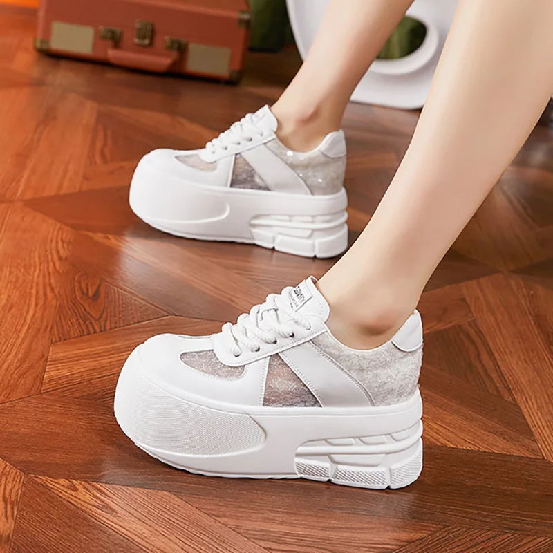 CICIYANG Platform Training Shoes for Women Summe 2024 New Hollow Mesh Sneakers Ladies Wedges Board Shoes Casual Sports Shoes