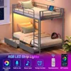 Metal Bunk Bed Twin Over Twin with USB Charging Station LED Bunk Bed with 2 Storage Drawers, Bed with Safety Guardrail & Ladders 4