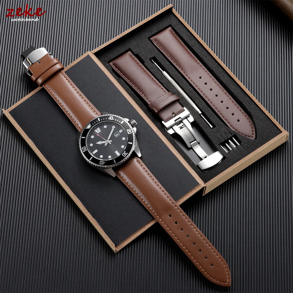 Luxury Genuine Leather Watchband - Men's and Women's Business Wristwatch Strap with Gift Box