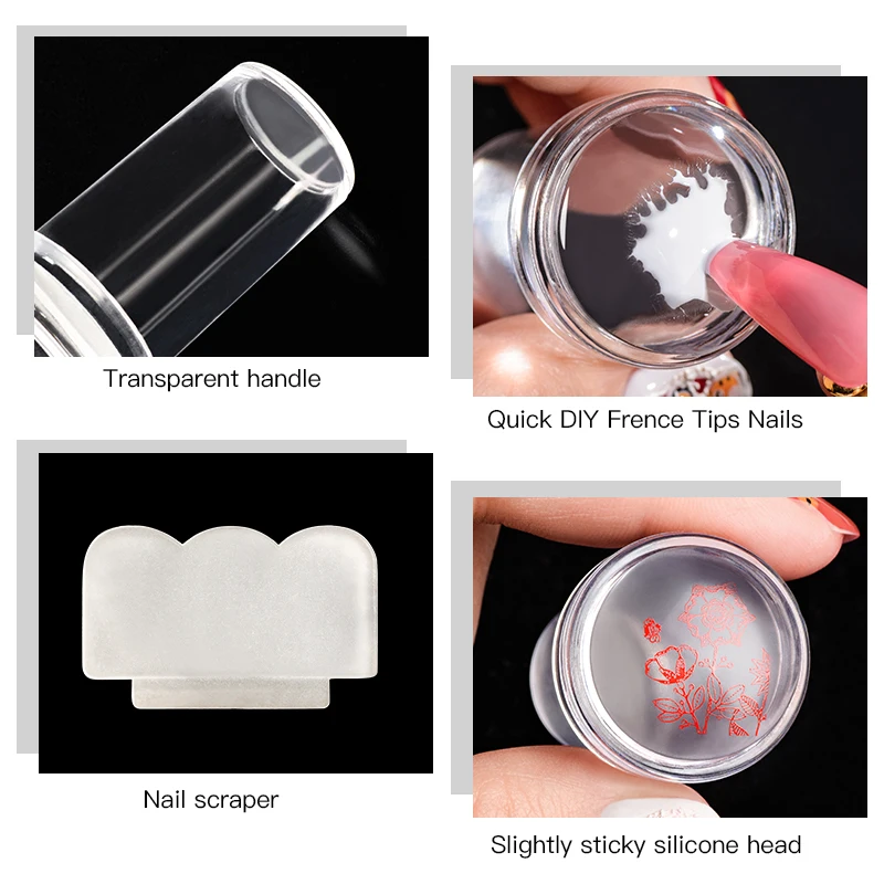 Silicone Transparent Nail Art Stamping Kit French For Manicure Plate Stamp Polish Stencil Template Seal Stamper Scraper 6