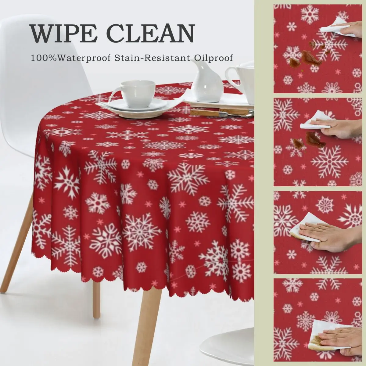 Merry Christmas Snowflake Round 60 Inch Tablecloths for Kitchen Table, table cover,tablecloth protector