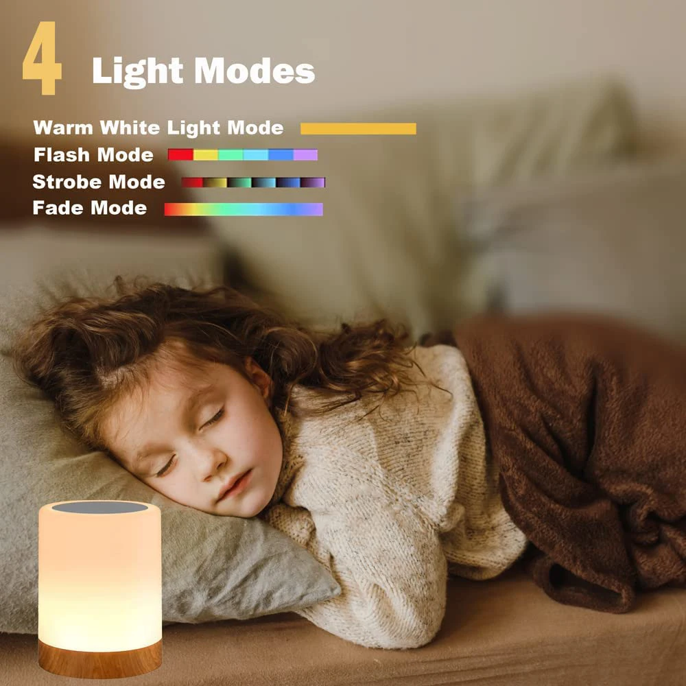 Biilaflor Touch Lamp, Portable Table Sensor Control Bedside Lamps with Quick USB Charging Port, 5 Level Dimmable Warm White Light & 13 Color Changing