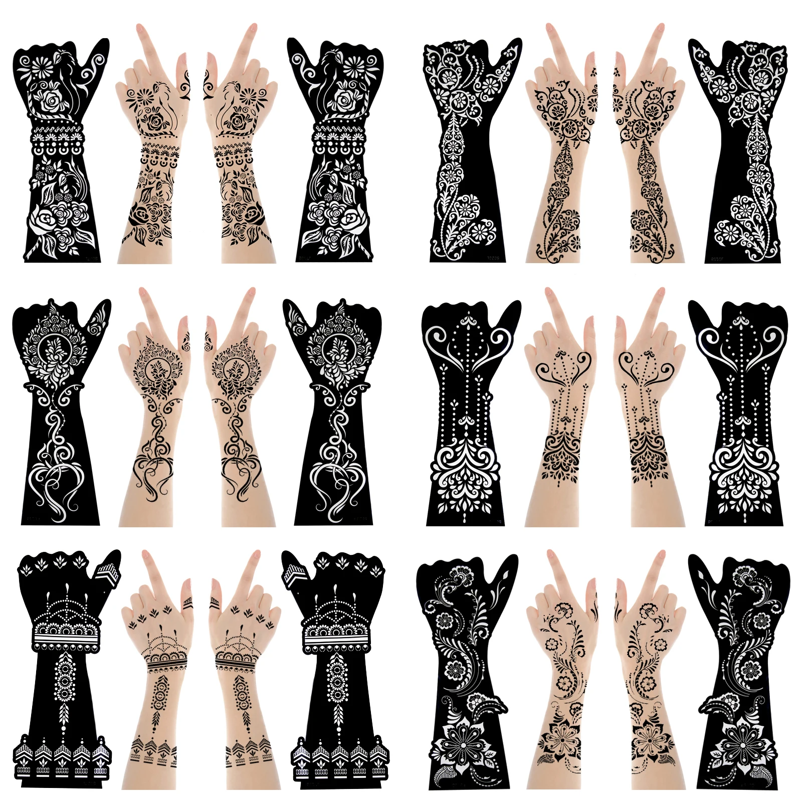 12sheet/Lot S9 Large Hand Henna Tattoo Stencils Kit, Flower Airbrush Mehndi Indian Tattoo Templates Stencil for Hand Paint 8pcs alphabet stencil number stencils letter stencils large alphabet stencils sign letter stencils