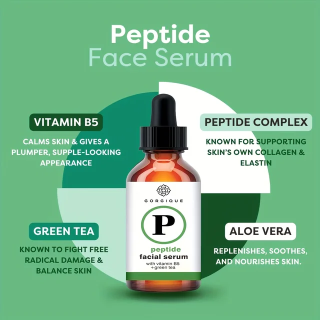 Peptide Serum For Face with Collagen Boosting Peptides, Amino Acids, Green Tea, Aloe and Vitamins B5 & E - Image 4