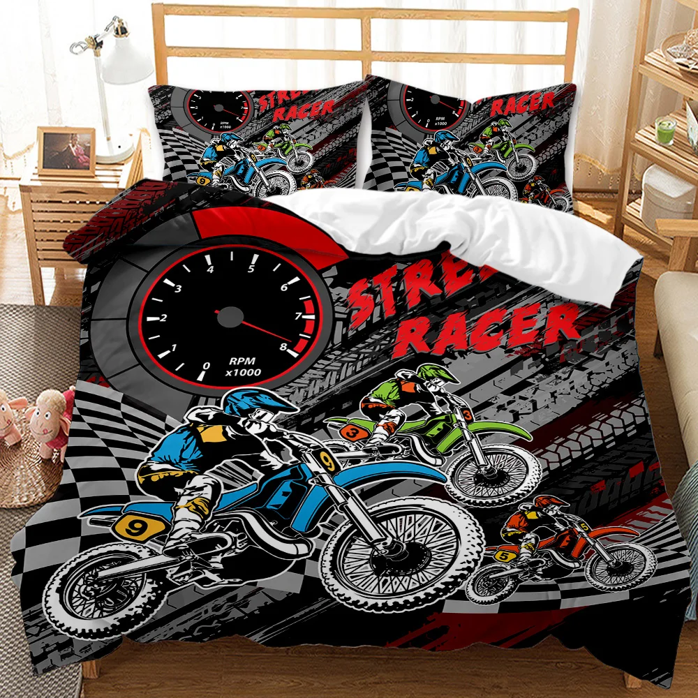 Dirt Bike Bedding Sets Motocross Racer Duvet Cover Set 3