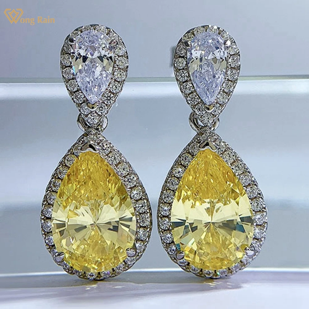 

Wong Rain Luxury 925 Sterling Silver 8*12 MM Pear Citrine Pink Sapphire Gemstone Dangle Earrings Wedding Fine Jewelry Wholesale
