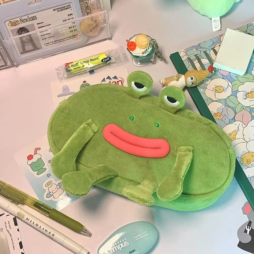 탁상 정리함 큰 입 개구리 펜 가방, 대용량 화장품 파우치, 연필 케이스, 봉제 지퍼 문구 파우치, 학교 사무실