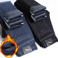 Mens Winter Thicken Fleece Denim Pants Mens Classic Business Casual Loose Straight Stretch Jeans High Quality Warm Jean Trousers 1