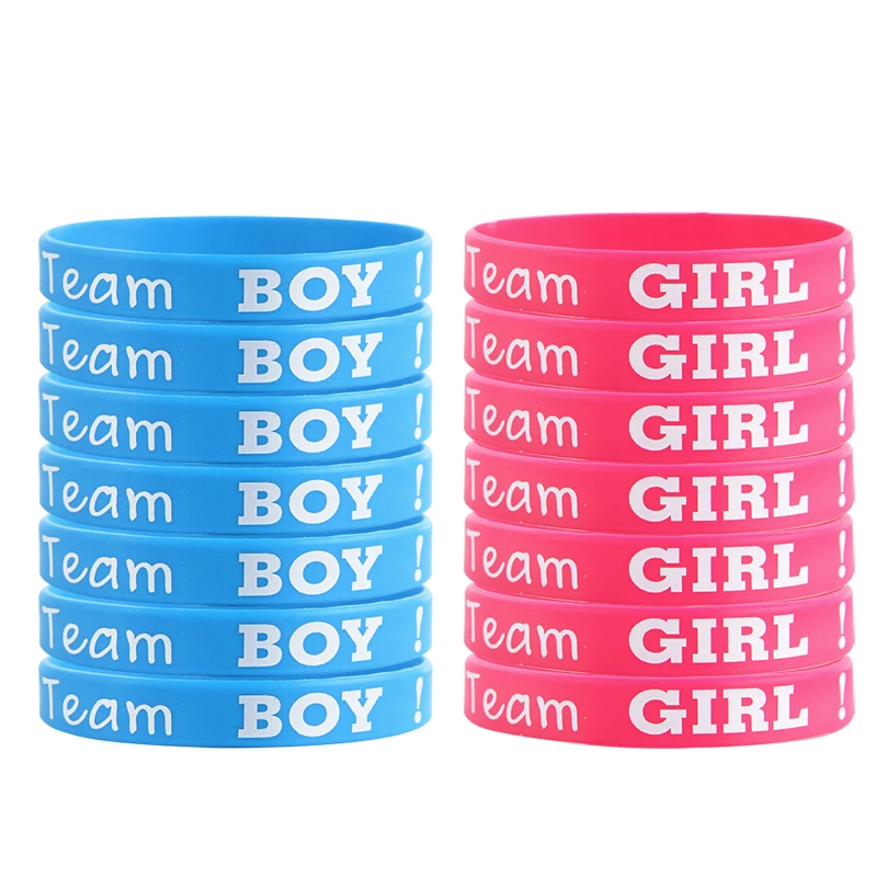 20pcs Gender Reveal Silicone Bracelets Team Boy Team Girl Wristband Party Games Gift Decoration Boy or Girl Baby Shower Favors
