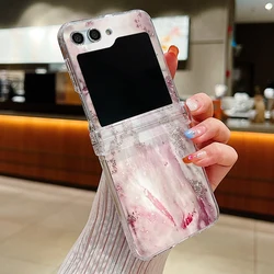 Ink Marble Pattern Transparent Folding Phone Case - Elegant Hard Cover Design for Samsung Z Flip7 FE (A533 Rose Red)