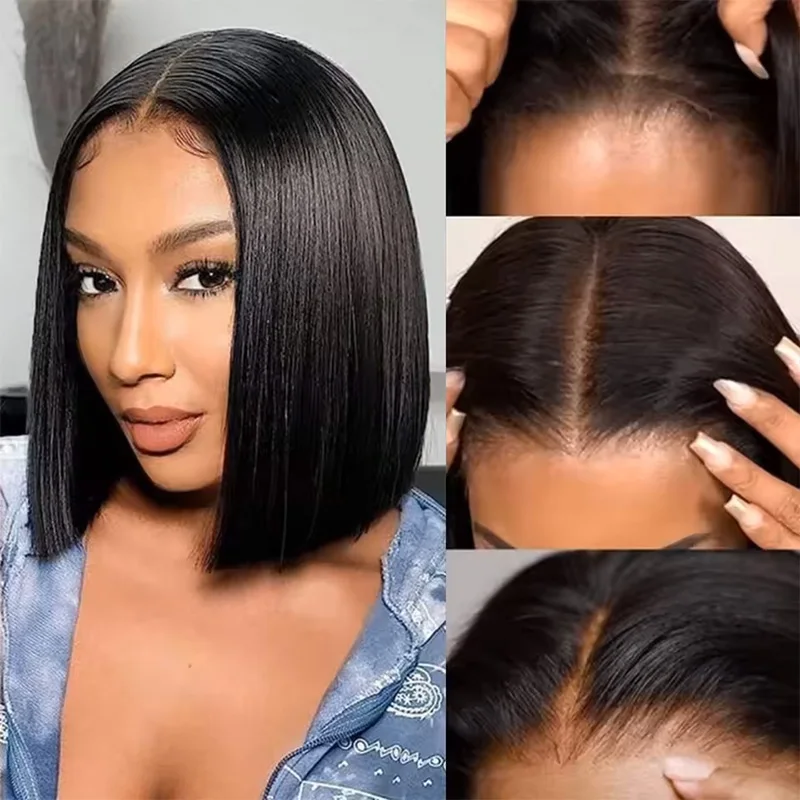 Wear And Go Glueless Bob Wig Human Hair Short Straight Lace Front Wigs Pre Cut Brazilian Hair 4x4 5X5 HD Lace Closure Wig 3