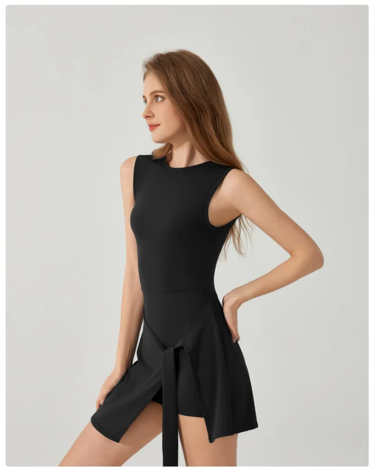 Yoga Bodysuit Tennis Skirt Sports Jumpsuit Shorts Tight Fitting Fitness Bodysuit Cross Tie Straps Dance