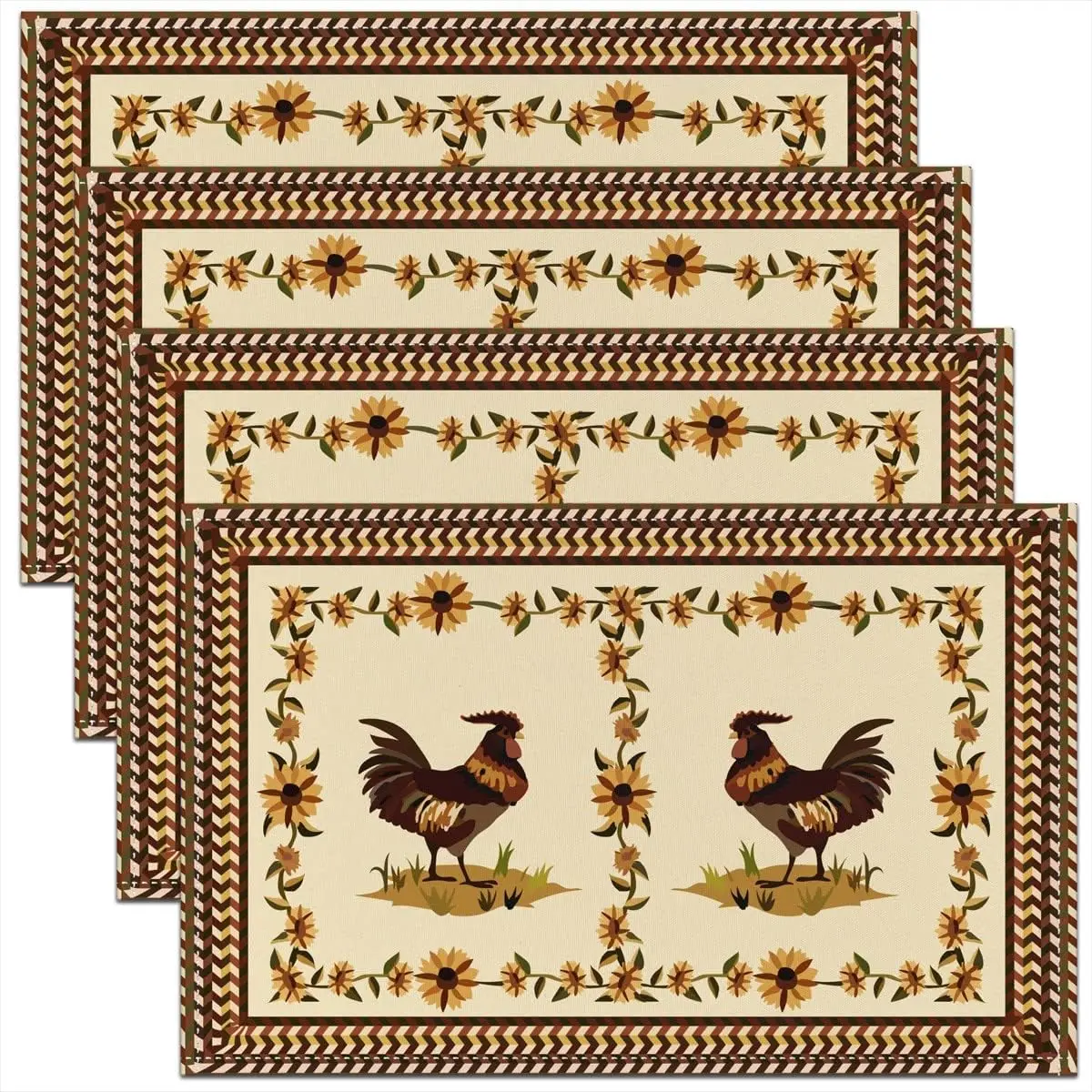 

Cock Placemats Set of 4,Farm Animals Theme Washable Place Mats 12x18 Inch for Dining Table Decorations Flower Floral Table Mats