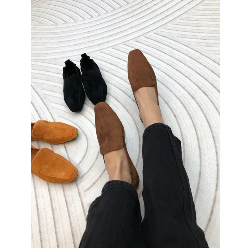 

Elastic Rolled-Tailed Dance Shoes Monochrome Moccasin, Square Toe Loafers, French Style, Single Shoes, Reverse Velvet, TOT *