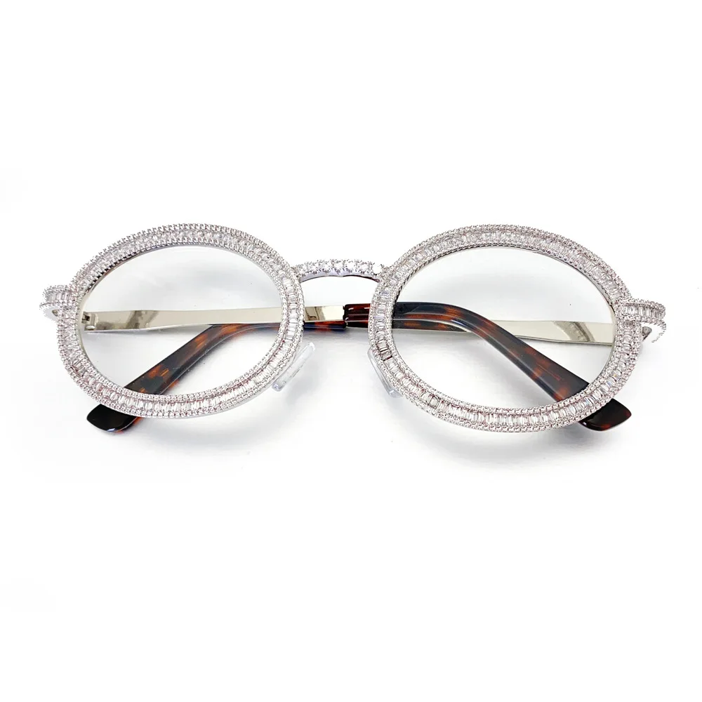 Hiphop Iced Out 5A Zircon Sun Glasses New Luxury Transparent Clear Lens Women Men 14k Gold Plated CZ Oval Sunglasses Frame Rock