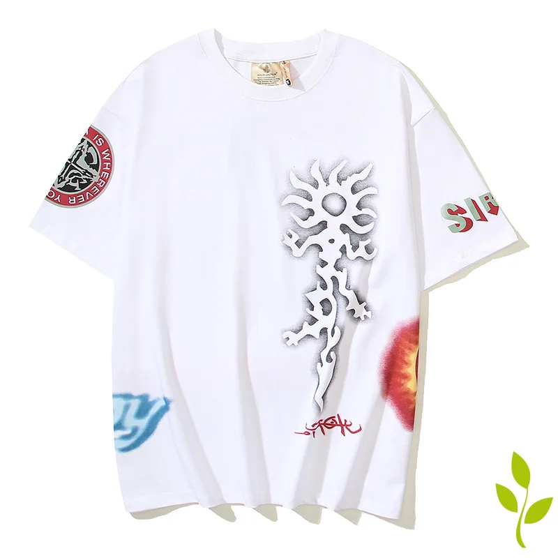 

Cactus T-shirt Short Sleeve High Street Fashion Loose Hip Hop Men and Women Tshirts Cartoon Alphabet Print White T shirts