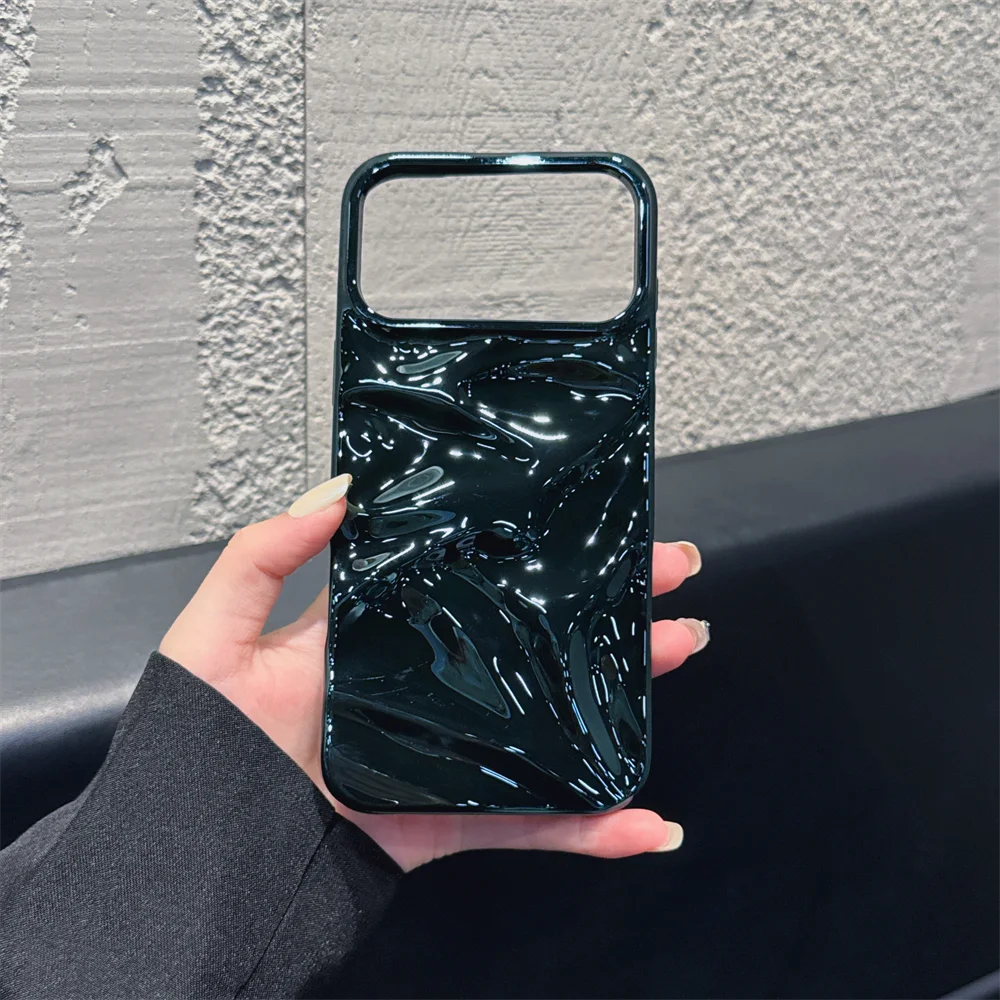 Luxury Electroplate Silvery 3D Wrinkle Phone Case - Plating Water Ripple Shockproof Cover