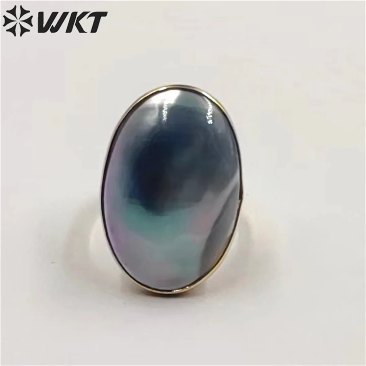 

WT-MPR042 WKT 2022 NEW HOT Trend style MABE Grey pearl size 20X30 MM ring adjustable Finger Ring gold-plate fashion ring jewelry