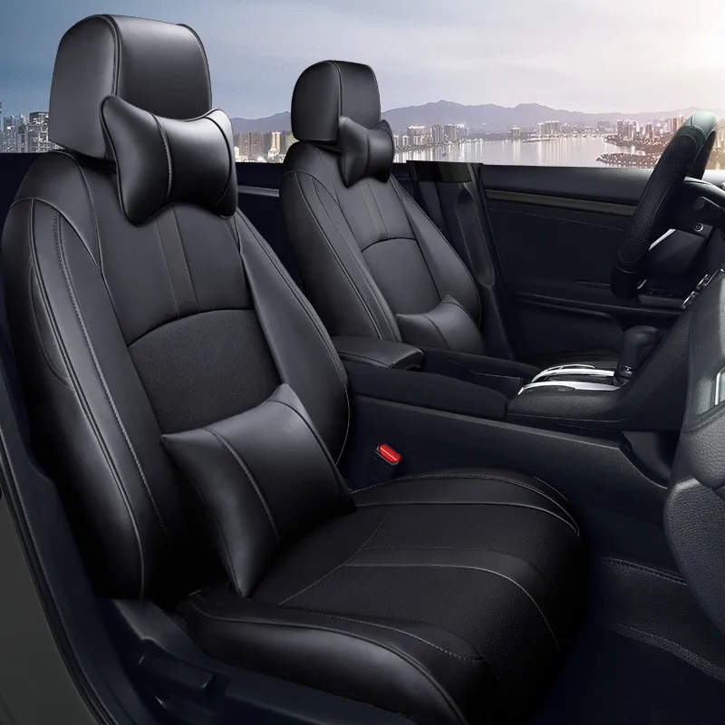 

Чехлы на автомобильные сиденья на 5 мест для Honda Civic 2016-2021 с подголовником, Автомобильная подушка на шею, Кожаная подушка, защитный чехол на сиденье