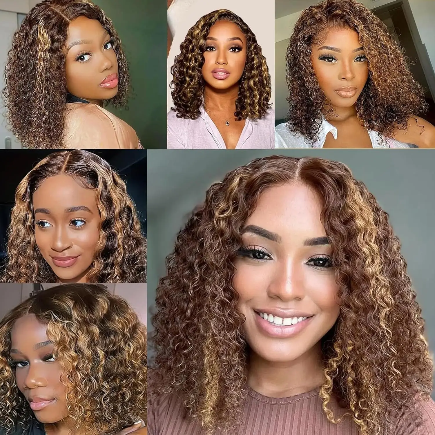 5x5 HD Lace Closure 4/27# Highlight Ombre Deep Wave Bob Wig for Black Women Glueless Curly Honey Blonde Wigs Human Hair 16 Inch