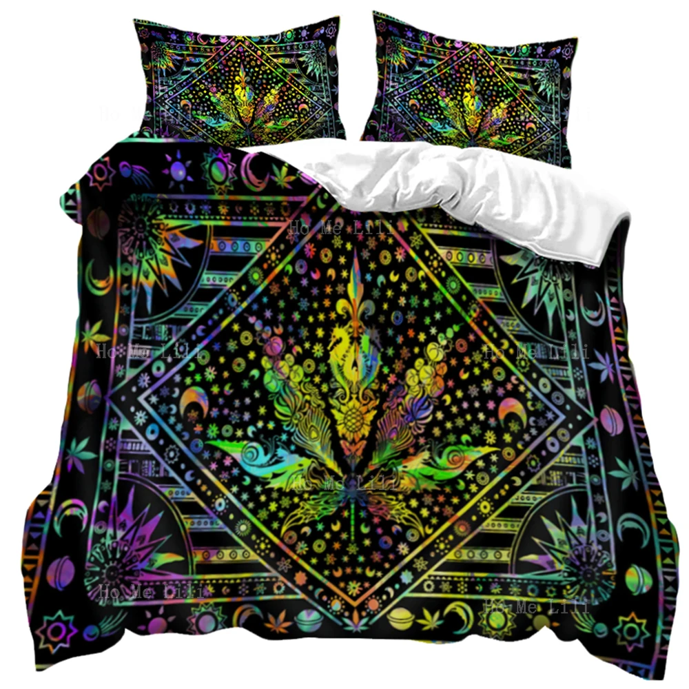 

Tie Dye Celestial Weed Leaf Mystic Trippy Hippie Sun Moon Psychedelic Stoner Flag Duvet Cover Bedding Decor Duvet Cover Set