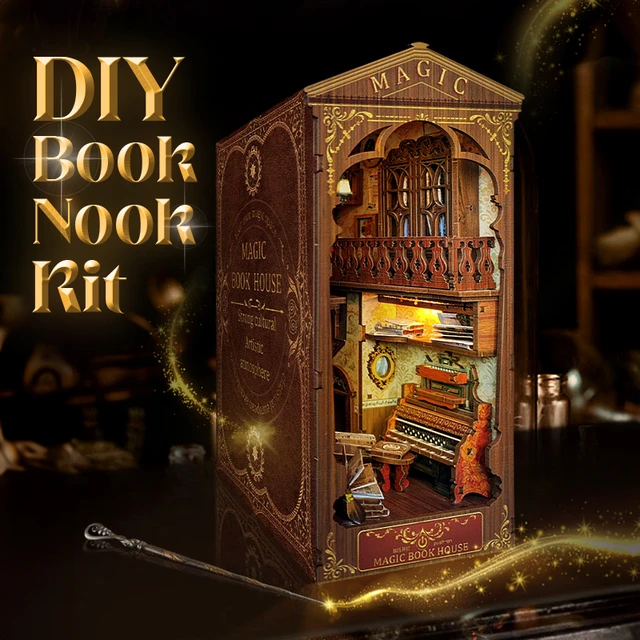 3D Wooden Puzzle Bookends LED Magic Book House Model Building Kit Shelf  Insert Miniature Dollhouse Model Building Set Creative - AliExpress