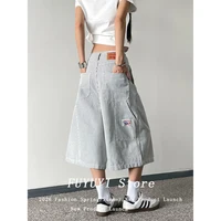 Jean baggy brodé bleu Y2K pour femme, style années 2000, pantalon boyfriend vintage Harajuku, jean oversize en denim pour l'été 4