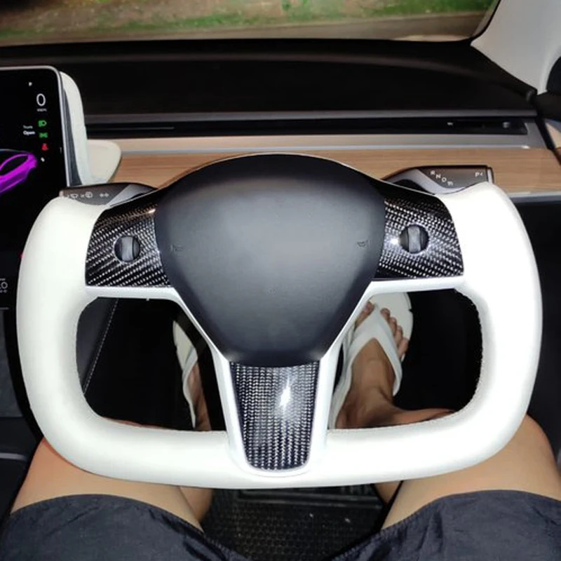 

For Tesla Model 3 Y Bare Yoke Steering Wheel 2017 2018 2019 2020 2021 2022 Customized White Black Leather Heating Optional