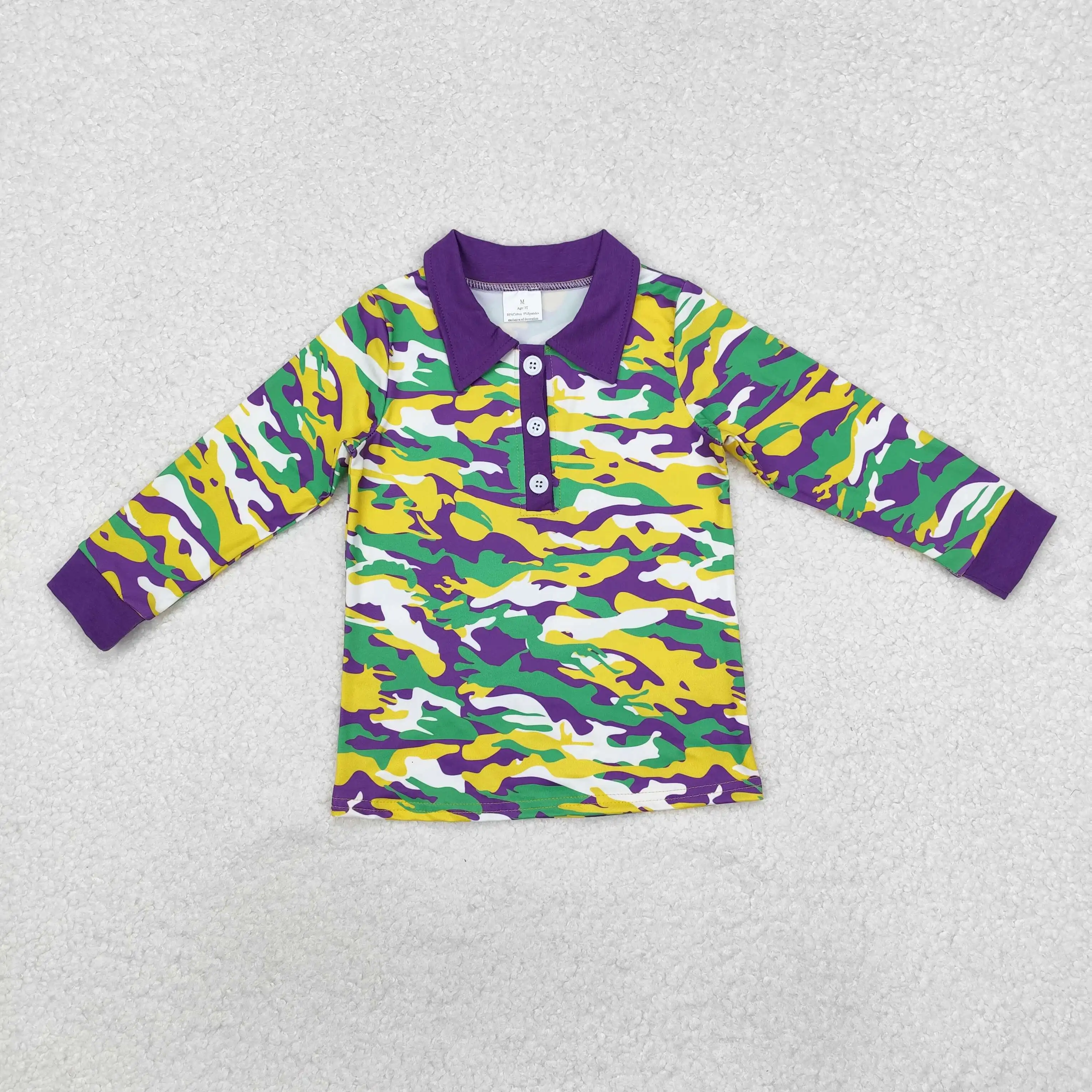 Wholesale Children Long Sleeves Mardi Gras Infant Kids Zipper Tee T-shirts Baby Boy Shirt Toddler Lapel Cotton Pullover Top 5