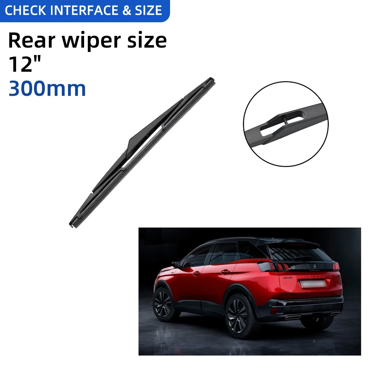 WITTSY Pièces D'essuie-Glace 28 " 16" 12 "Kit De Balais D'essuie-Glace De Pare-Brise Avant Arrière Pour Peugeot 3008 MK2 2017 2018 2019 2020 2021 Essuie-Glaces