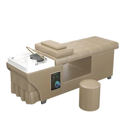 Intelligent constant temperature thickened shampoo bed with fumigation massage in water circulation hairdressing beauty salon.
