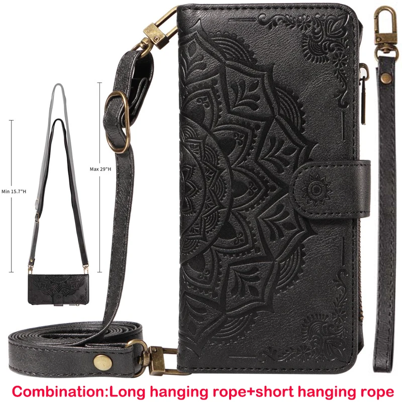 Leather Phone Case with Magnetic 9-Card Zipper Flip Wallet Holder