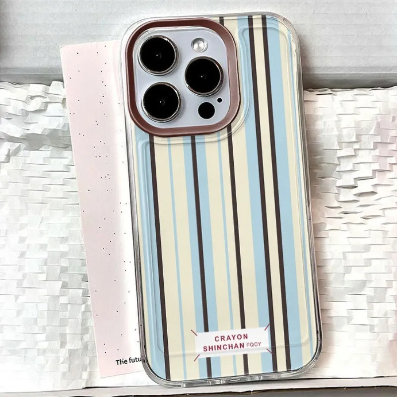 Elegant Pink and Blue Striped Minimalist Phone Case - Clear Soft Cover