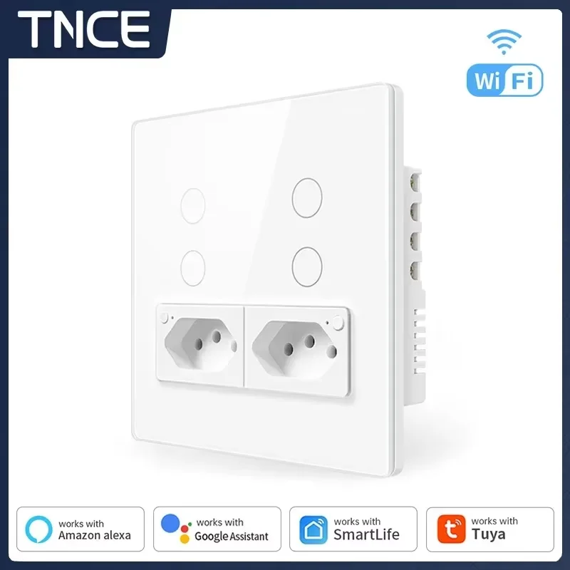 TNCE Smart Wall Switch Socket TUYA Brazil, WiFi 4X4 smart life app remote control works with Alexa Google Home
