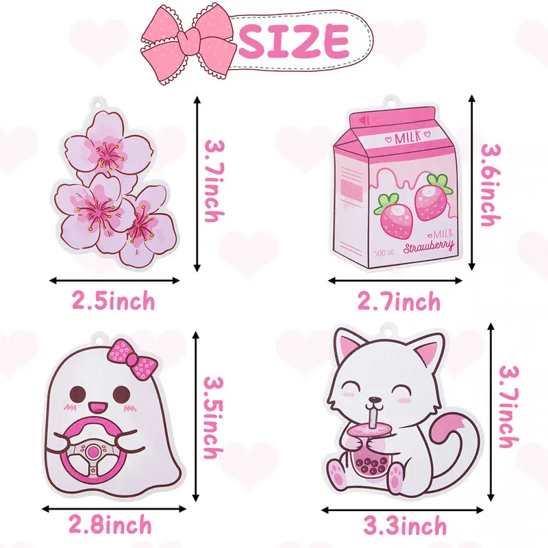 Car Air Freshener Cute Incense Chip Pink White Cherry Flower Strawberry Milk Hanging Ornament Fragrance Pendant Gift 4Pcs/Set car air freshener refills