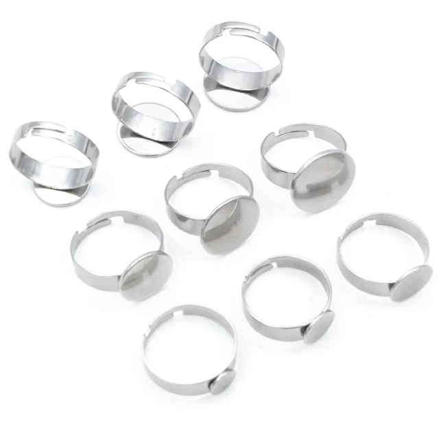10 pz 6/8/10/12/14/15mm 304 In Acciaio Inox Placcato Oro Regolabile Impostazioni Anello Base Vuota, Misura 8-15mm Cabochon In Vetro FAI DA TE 5